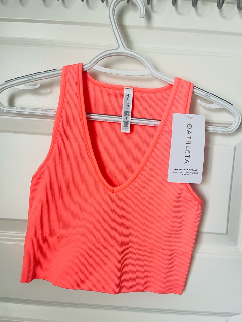 Athleta Neon Coral Ribbed V-Neck Crop Tank